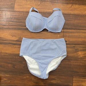 Blue/White Striped Lands End High Waisted Bikini